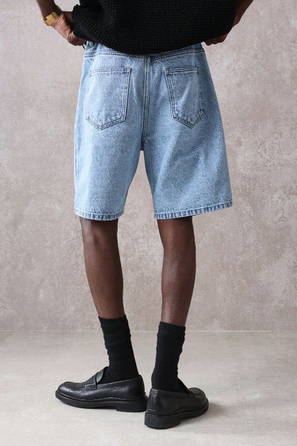 Erkek Baggy Fit Kot Şort Lacivert - 4