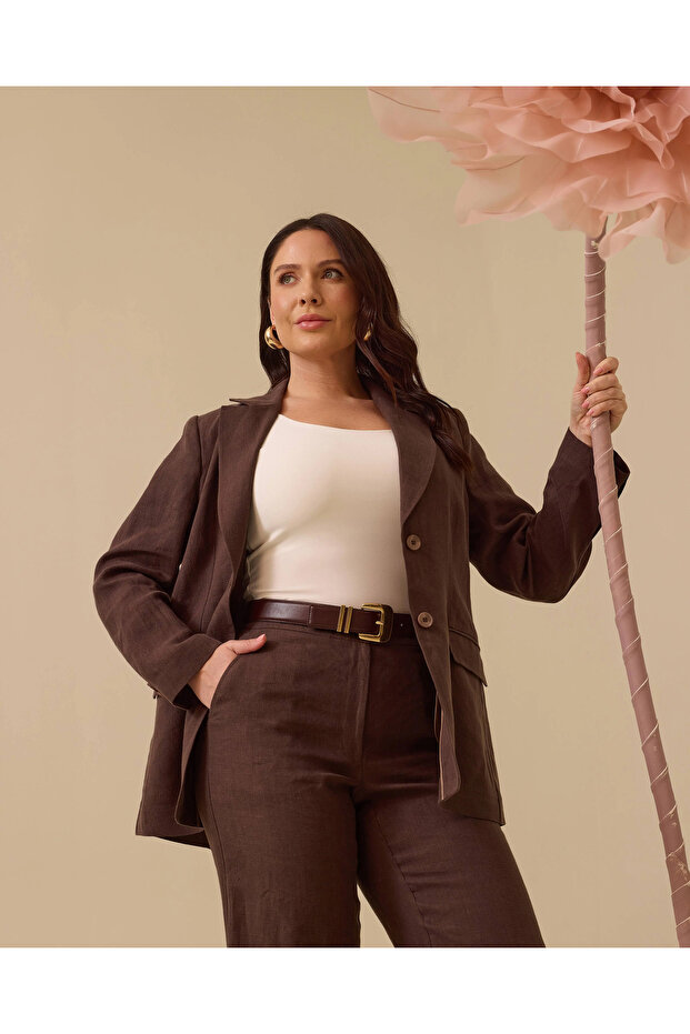 Plus Size Double Button Linen Jacket - 1