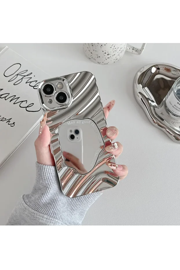 Fashionable Case Compatible with iPhone 13 with Mirrored Surrounding Embossed Shiny Pattern and Camera Protection - 1