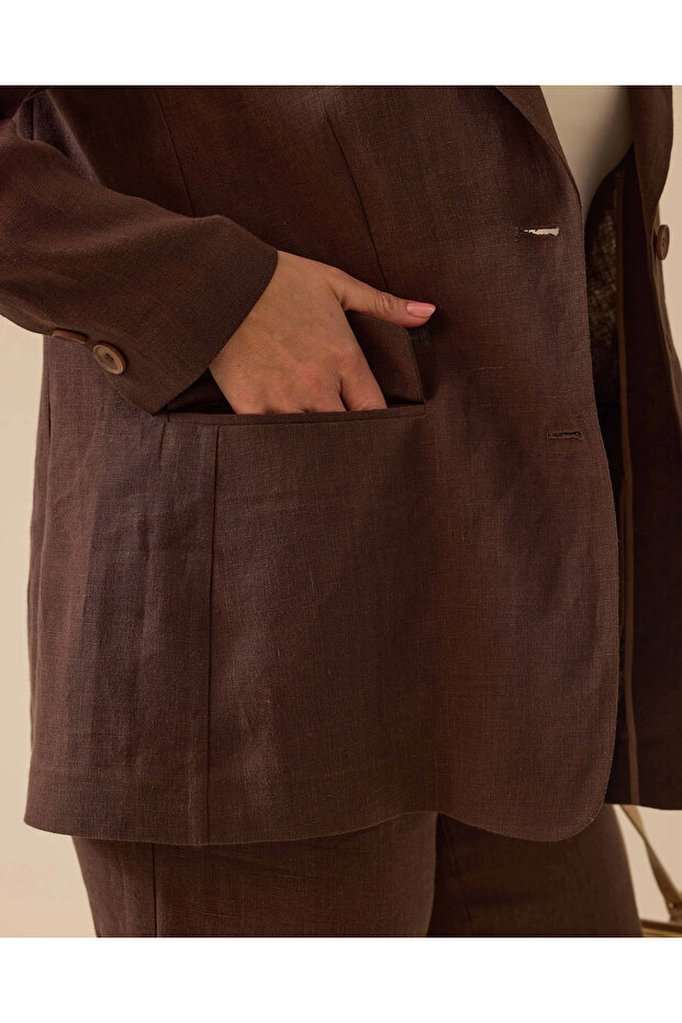 Plus Size Double Button Linen Jacket - 6