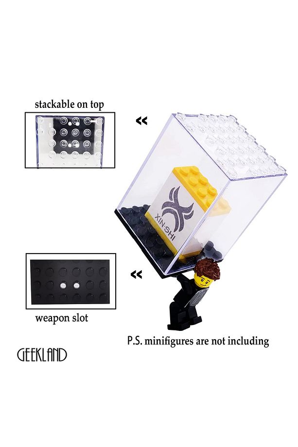 4’lü Şeffaf Minifigür Vitrin Kutusu – 48x48x69 mm, Toz Geçirmez, Üst Üste Takılır - 4