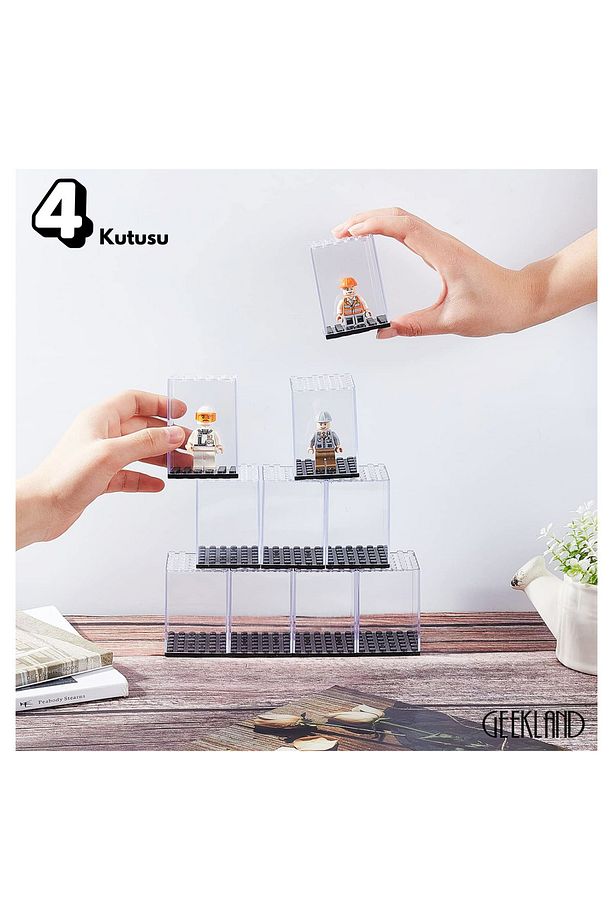 4’lü Şeffaf Minifigür Vitrin Kutusu – 48x48x69 mm, Toz Geçirmez, Üst Üste Takılır - 1