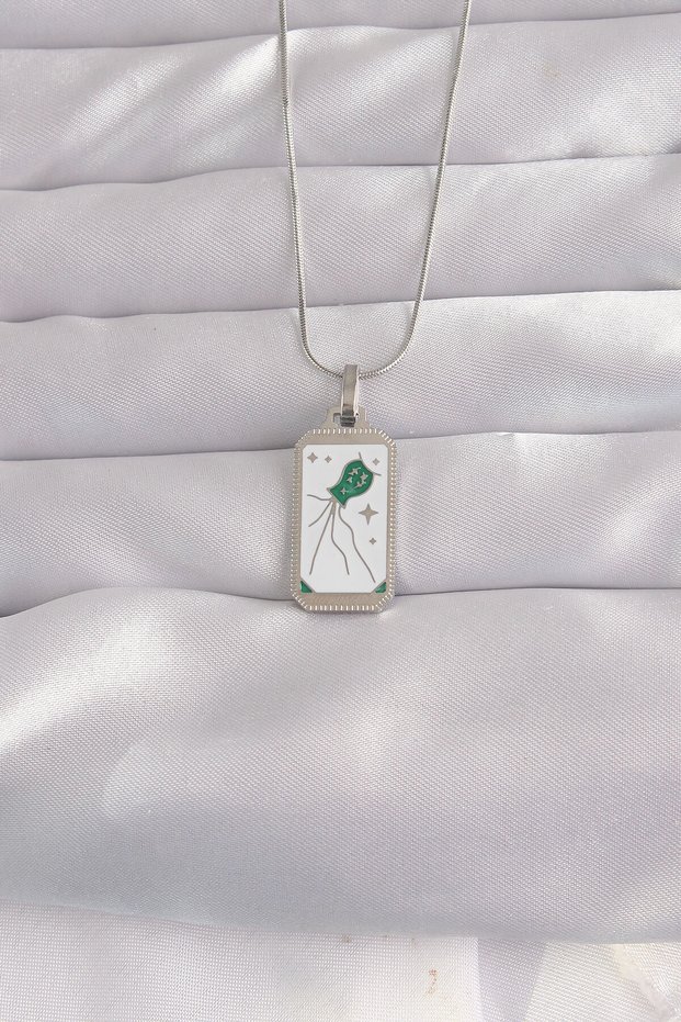 316L Steel Silver Color White Enamel Tarot Necklace