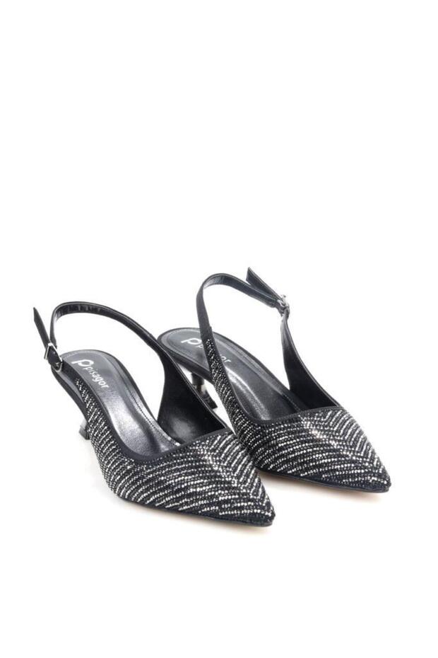 Pisagor Ps-32350 Women's 4 cm Open Back Stone Evening Dress Stiletto Shoes