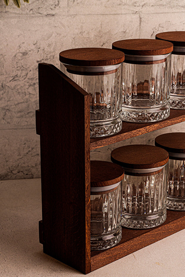 Mira Small - مجموعة أواني تخزين توابل زجاجية مفرغة من الهواء مع 8 أغطية خشبية مع حامل 210 مل - 4