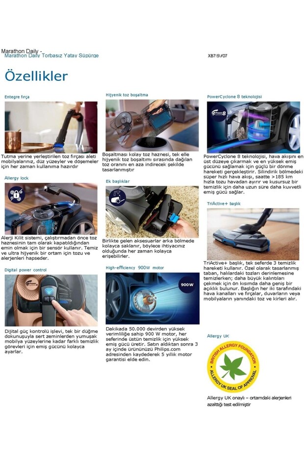 En Hızlı Silip Süpüren Marathon Daily, 900 W Toz Torbasız Süpürge, + 5 Yıl Garanti - 6
