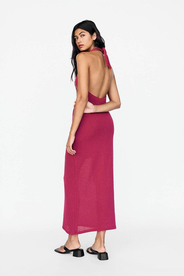 Halter örgü midi elbise - 1