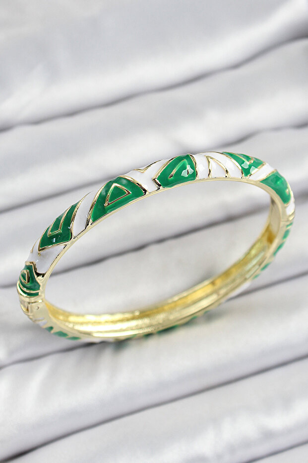 Mineli Brass Green White Motif Women's Handcuffs