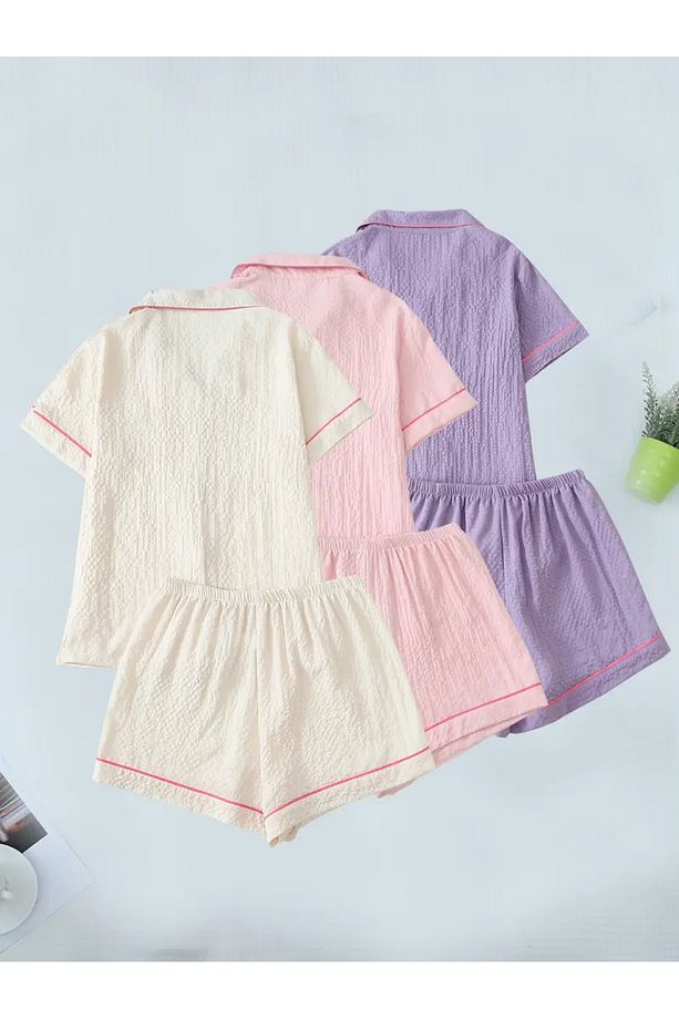 Kurdaleli Gömlek Şort Pijama Takımı - 2