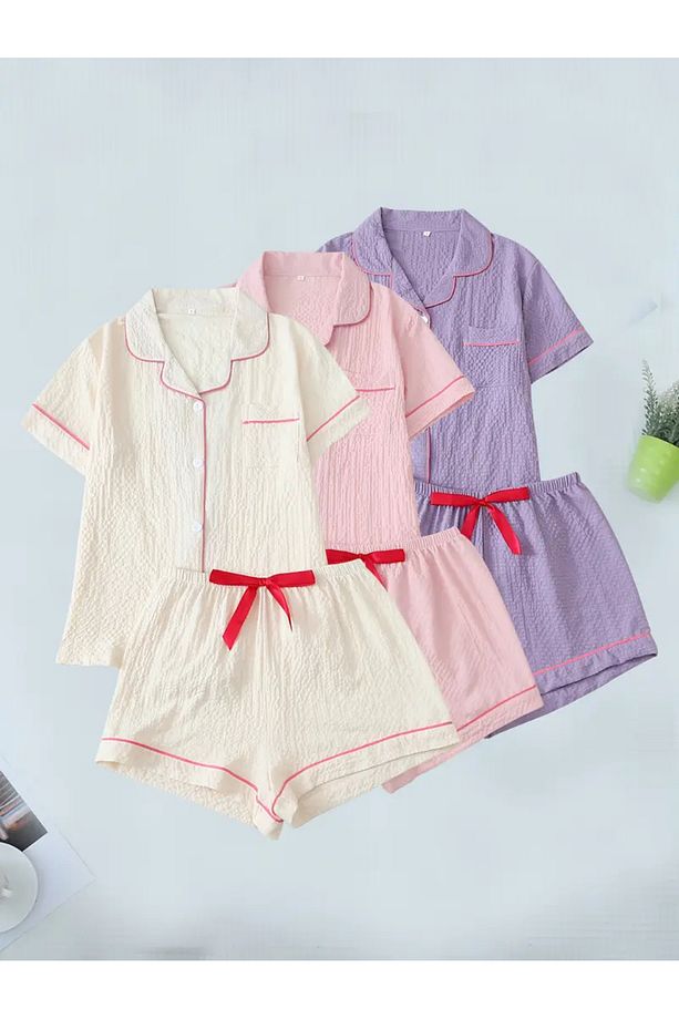 Kurdaleli Gömlek Şort Pijama Takımı - 1