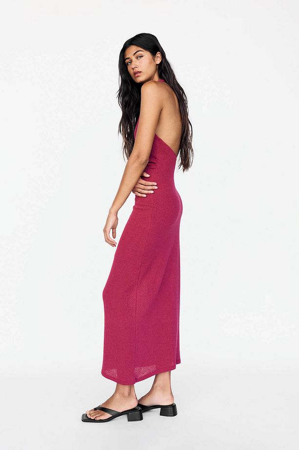 Halter örgü midi elbise - 2