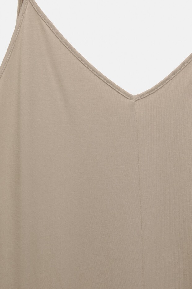 Dökümlü askılı midi elbise - 2