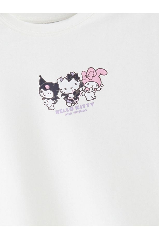 Ekru Bisiklet Yaka Hello Kitty Baskılı Kız Çocuk Tişört ve Pantolon - 3