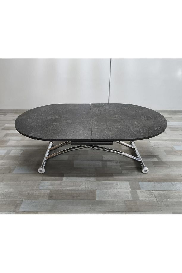 Ortadan Açılır Akıllı Yemek Masası Oval Mdf Tabla Alt Mekanizma Metal Krom Kaplama - 1