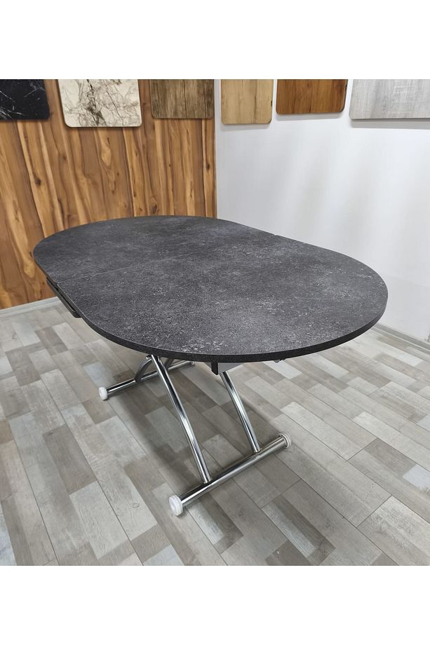 Ortadan Açılır Akıllı Yemek Masası Oval Mdf Tabla Alt Mekanizma Metal Krom Kaplama - 8