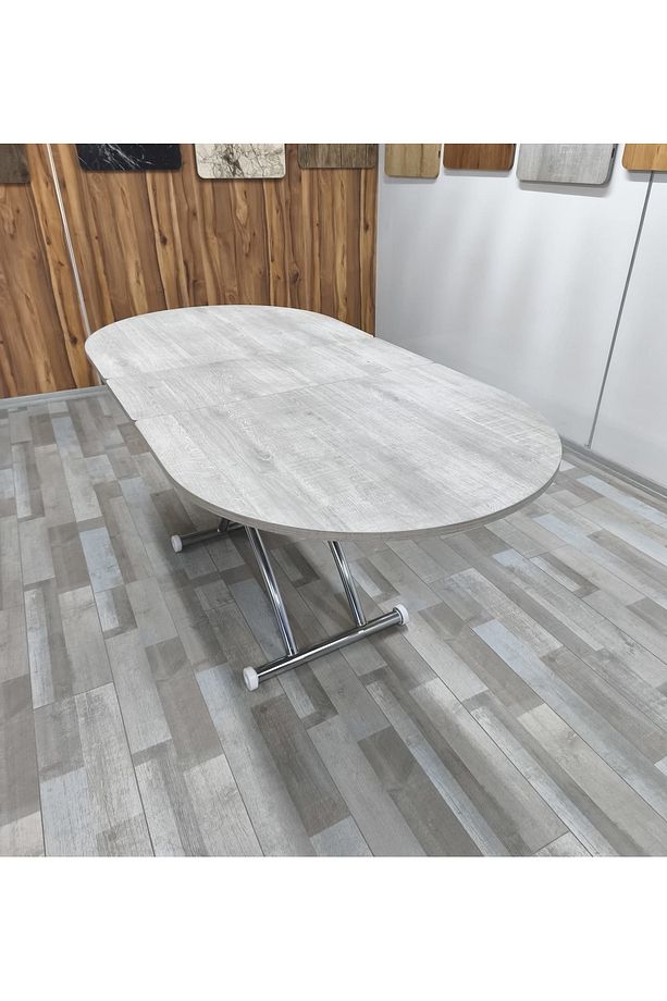 Ortadan Açılır Akıllı Yemek Masası Oval Mdf Tabla Alt Mekanizma Metal Krom Kaplama - 7