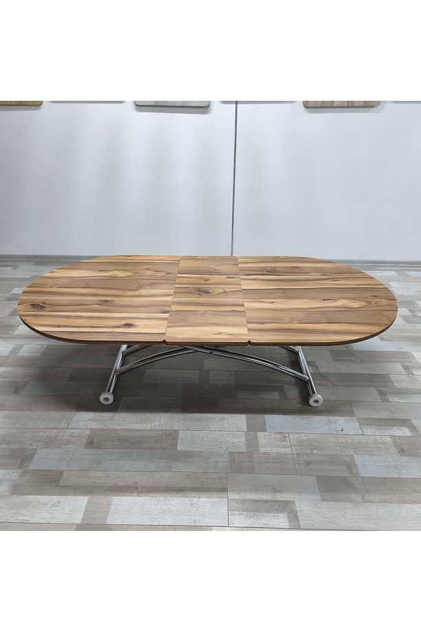 Ortadan Açılır Akıllı Yemek Masası Oval Mdf Tabla Alt Mekanizma Metal Krom Kaplama - 5