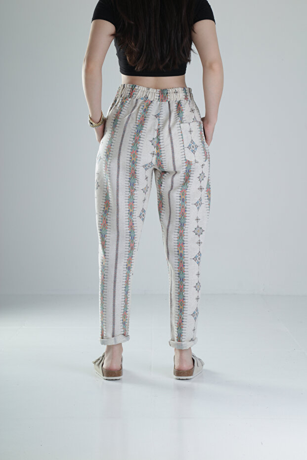 بنطلون كتان منقوش عرقي - 4