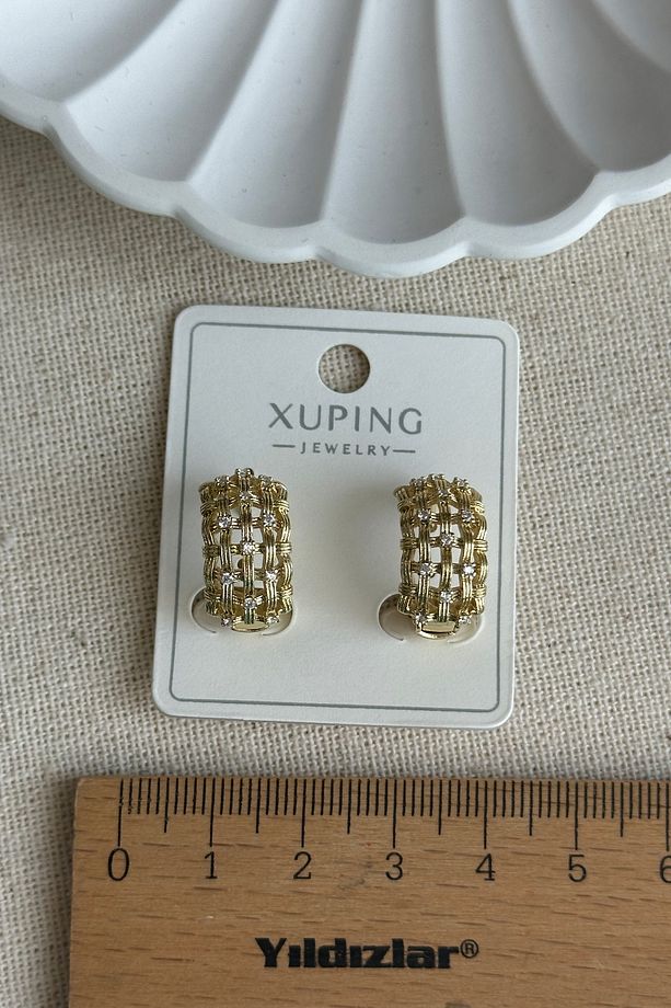 Xuping 14K Taşlı Örme Kadın Küpe – Kararmaz | Kadın Takı Xuping Küpe - 2