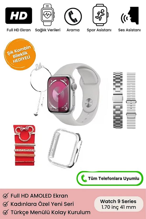 Kadın Akıllı Saat Rose Gold G 9 Mini Pluss 3 Kordon/Watch Kılıf/Bileklik/Charm Süs Hediyeli - 2