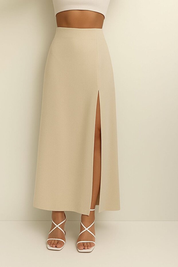 Women's Long Deep Front Slit Fabric Skirt