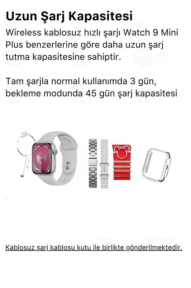 Kadın Akıllı Saat Rose Gold G 9 Mini Pluss 3 Kordon/Watch Kılıf/Bileklik/Charm Süs Hediyeli - 5