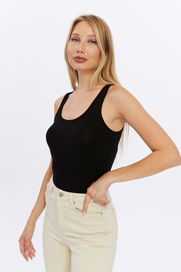 Kadın Siyah 2'li Kalın Askılı Basic Atlet - 3