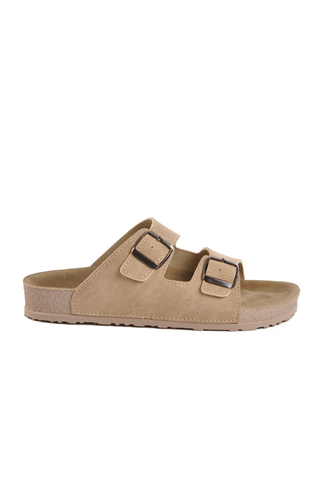 Beige Double Striped Anatomical Women's Slippers