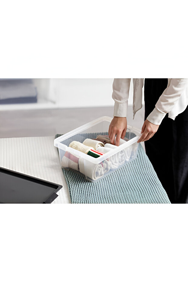 Hinged Handle Multipurpose Stackable Storage Box with Lid Black and Clear 15 Liter - 3