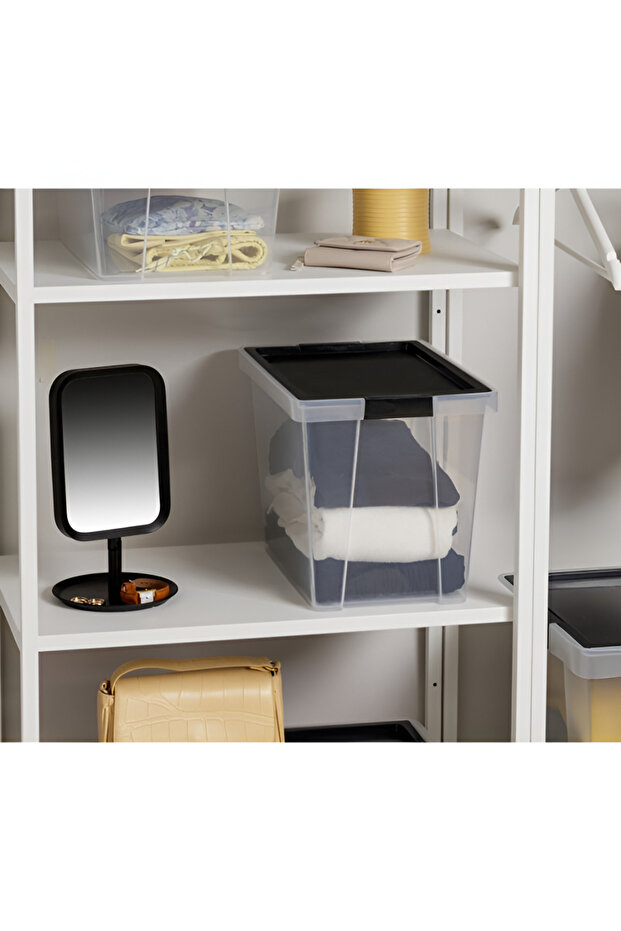 Hinged Handle Multipurpose Stackable Storage Box with Lid Black and Clear 15 Liter - 2