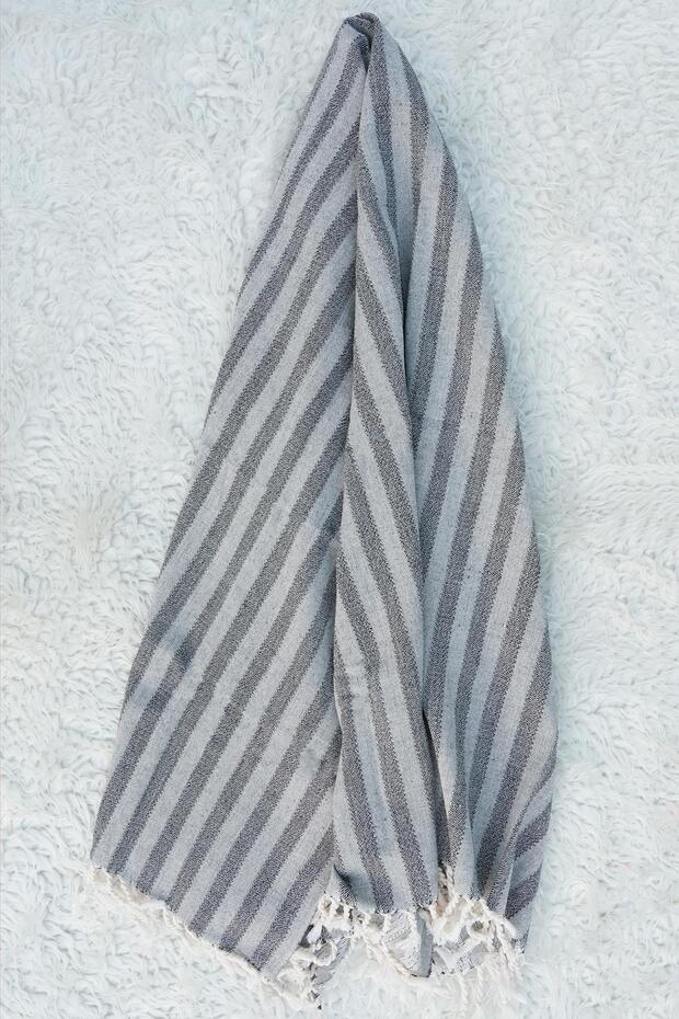 Hand Woven Cotton - Linen Peshtemal 95 X 200 cm - Anthracite
