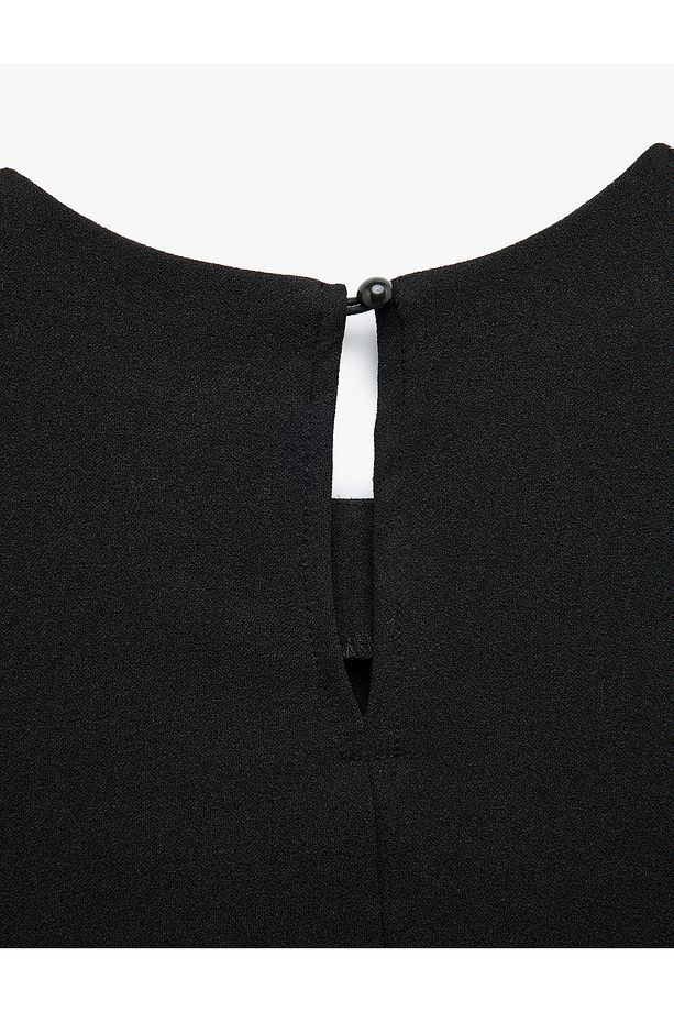 Yeni Sezon Krep Scuba Kumaş Drape Detaylı Kolsuz Bisiklet Yaka Atlet - 6