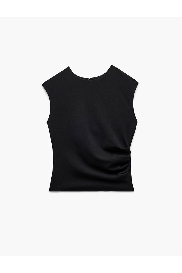Yeni Sezon Krep Scuba Kumaş Drape Detaylı Kolsuz Bisiklet Yaka Atlet - 4