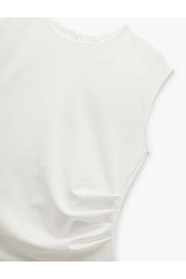 Yeni Sezon Krep Scuba Kumaş Drape Detaylı Kolsuz Bisiklet Yaka Atlet - 5