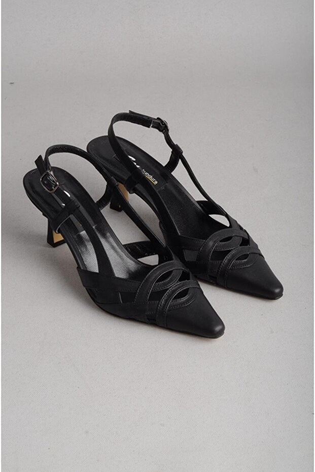 Seç 2536 Genuine Leather Heel Women's Shoes Black