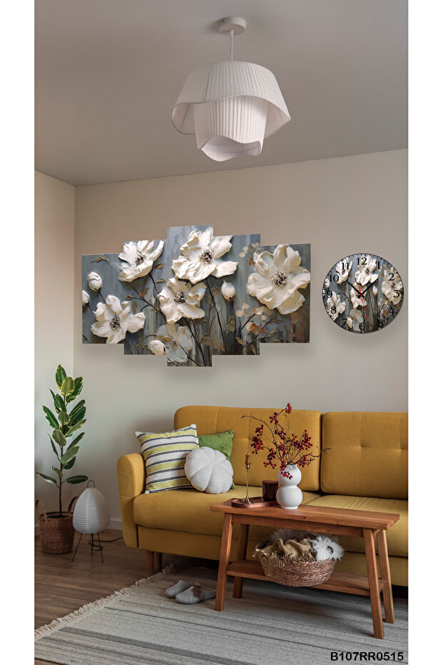 Duvar Mdf Tablo 5 Parça Set Ve saatli - 1