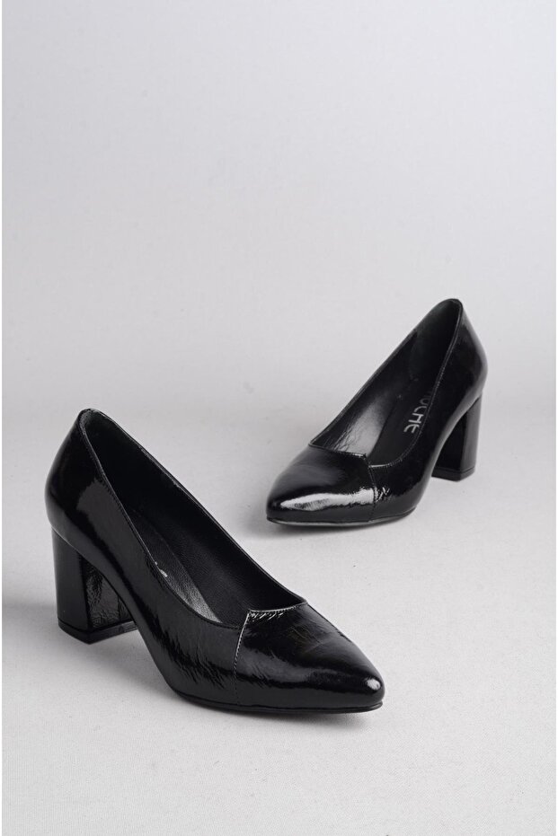 Seç K866 Genuine Leather Heel Shoes Black Patent Leather