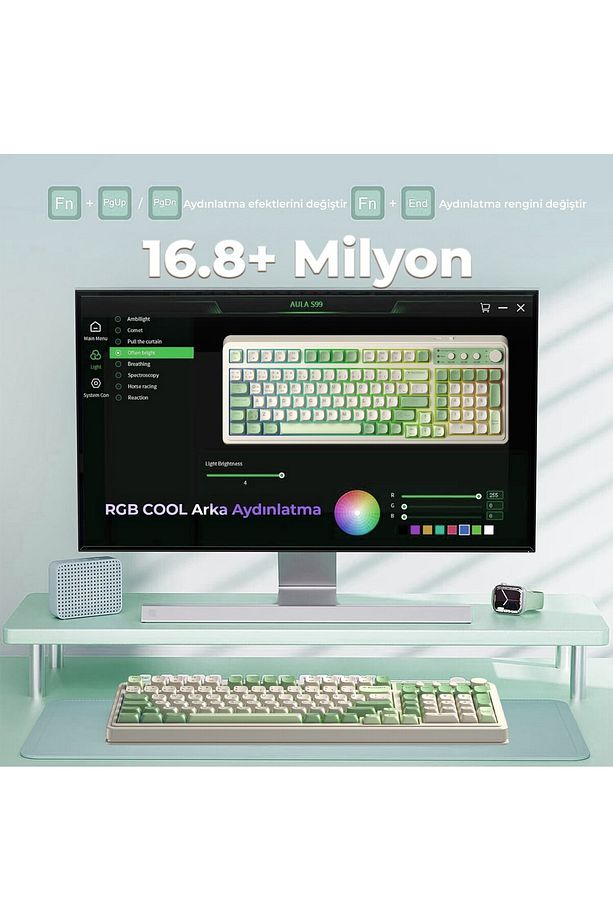 S99 Retro Rgb Gaming 3 Modlu Bluetooth/2.4ghz/usb-c Kablosuz Makrolu Türkçe Q Klavye Yeşil - 5