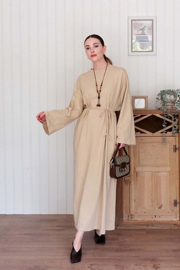 Bej Süprem Basic Elbise - 5