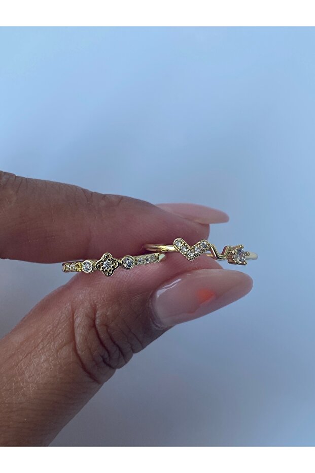 مجموعة خواتم ثنائية لون ذهبي قابل للتعديل - 2