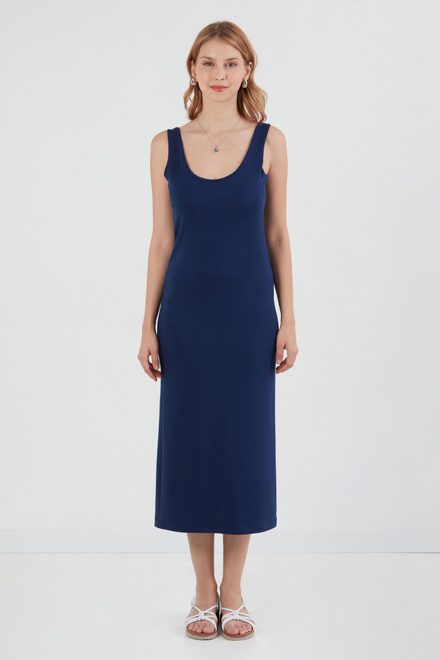 Basic Kalın Askılı Salaş Modal Elbise - 6