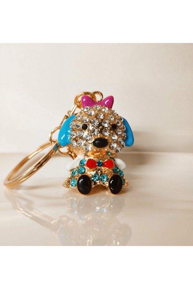 Luxury Gift Zircon Stone Bow Puppy Keychain - Bag Ornament 9.5 cm