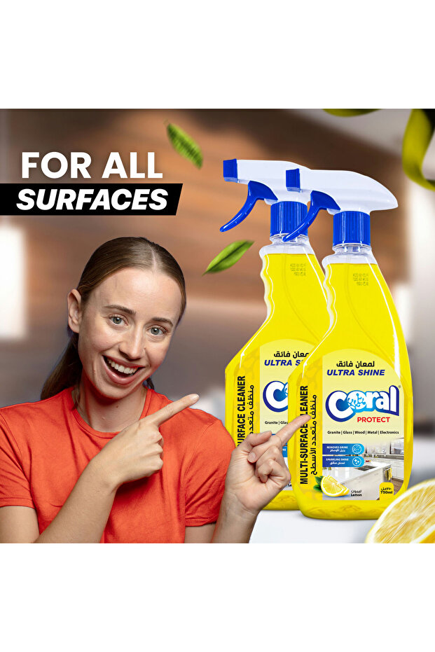 Ultra Shine Multi-Surface Cleaner Spray with Grime-Free Sparkling Finish,-750ml, Lemon - 2