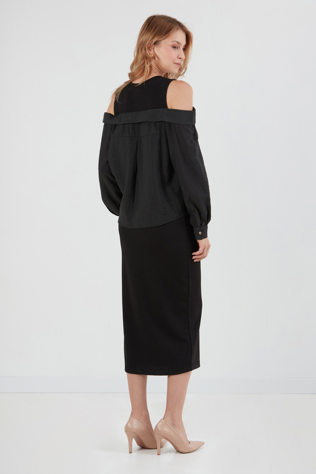 Basic Gömlek Detaylı Yırtmaçlı Elbise - 3