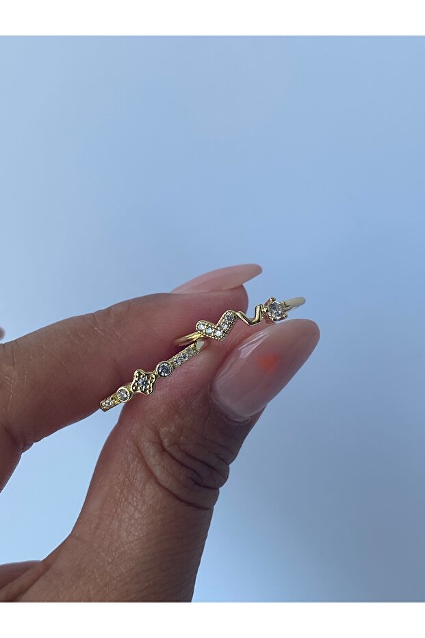 مجموعة خواتم ثنائية لون ذهبي قابل للتعديل - 5