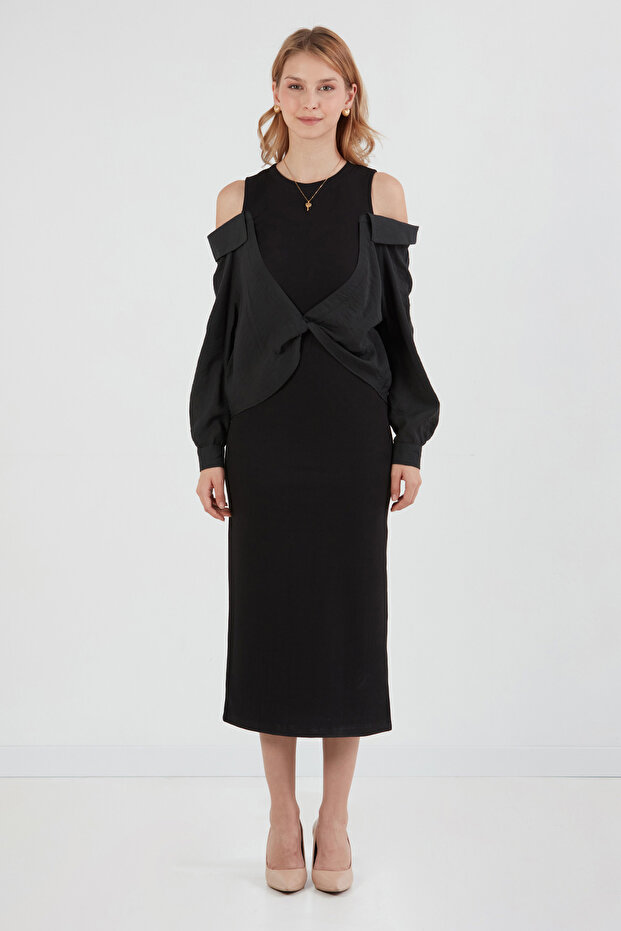 Basic Gömlek Detaylı Yırtmaçlı Elbise - 6