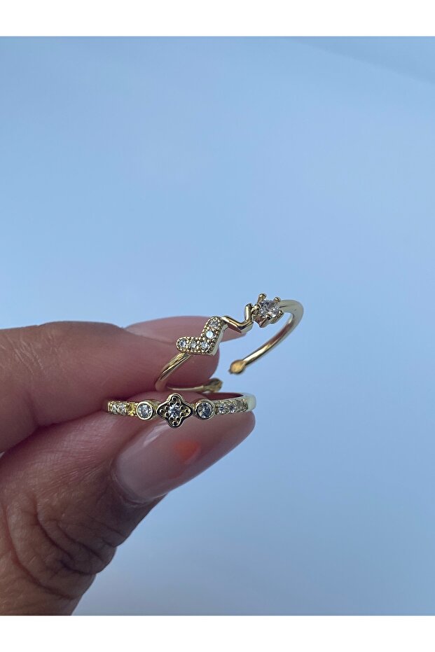 مجموعة خواتم ثنائية لون ذهبي قابل للتعديل - 1