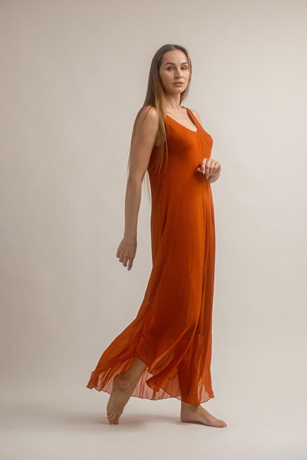 KALIN ASKILI UZUN İPEK ELBİSE - 4