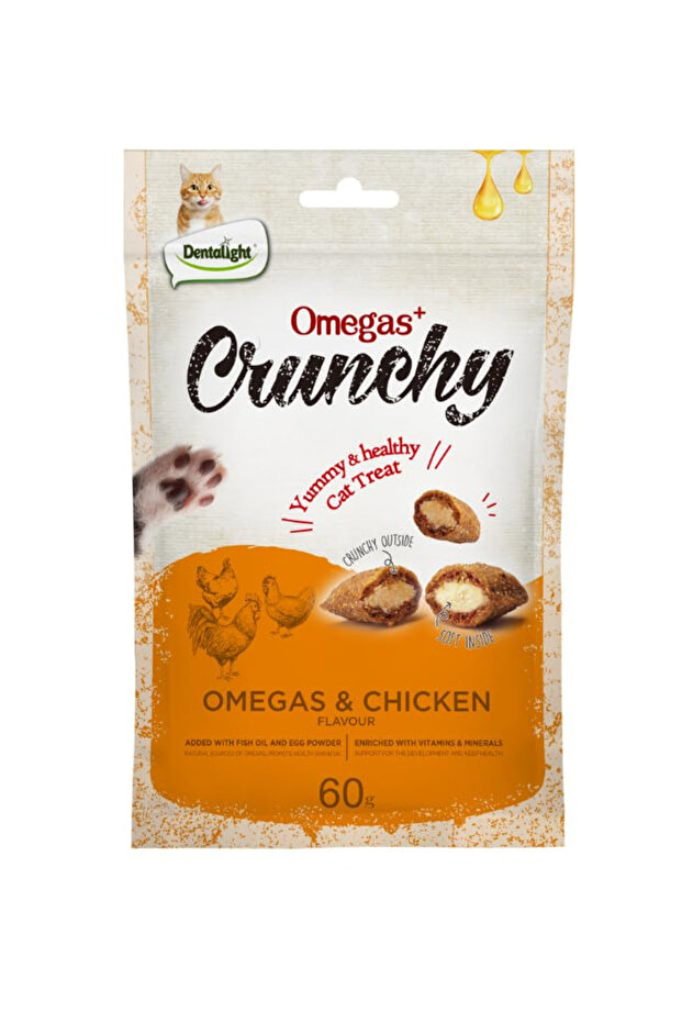 Omegas & Chicken Flavour Crunchy Cat Treat 60g Pack of 12