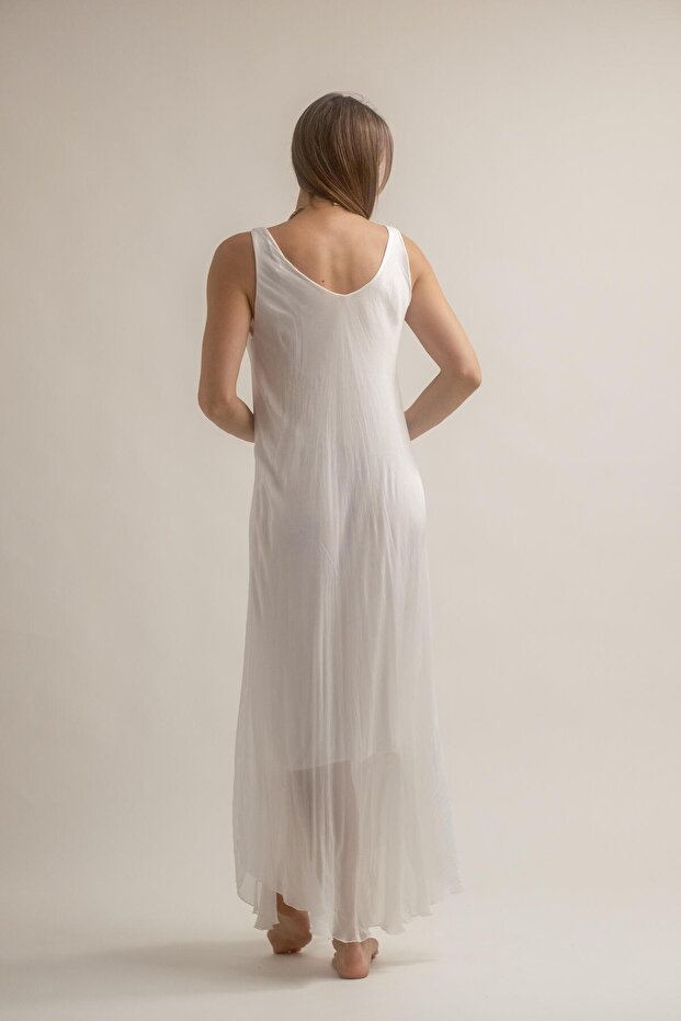 KALIN ASKILI UZUN İPEK ELBİSE - 5